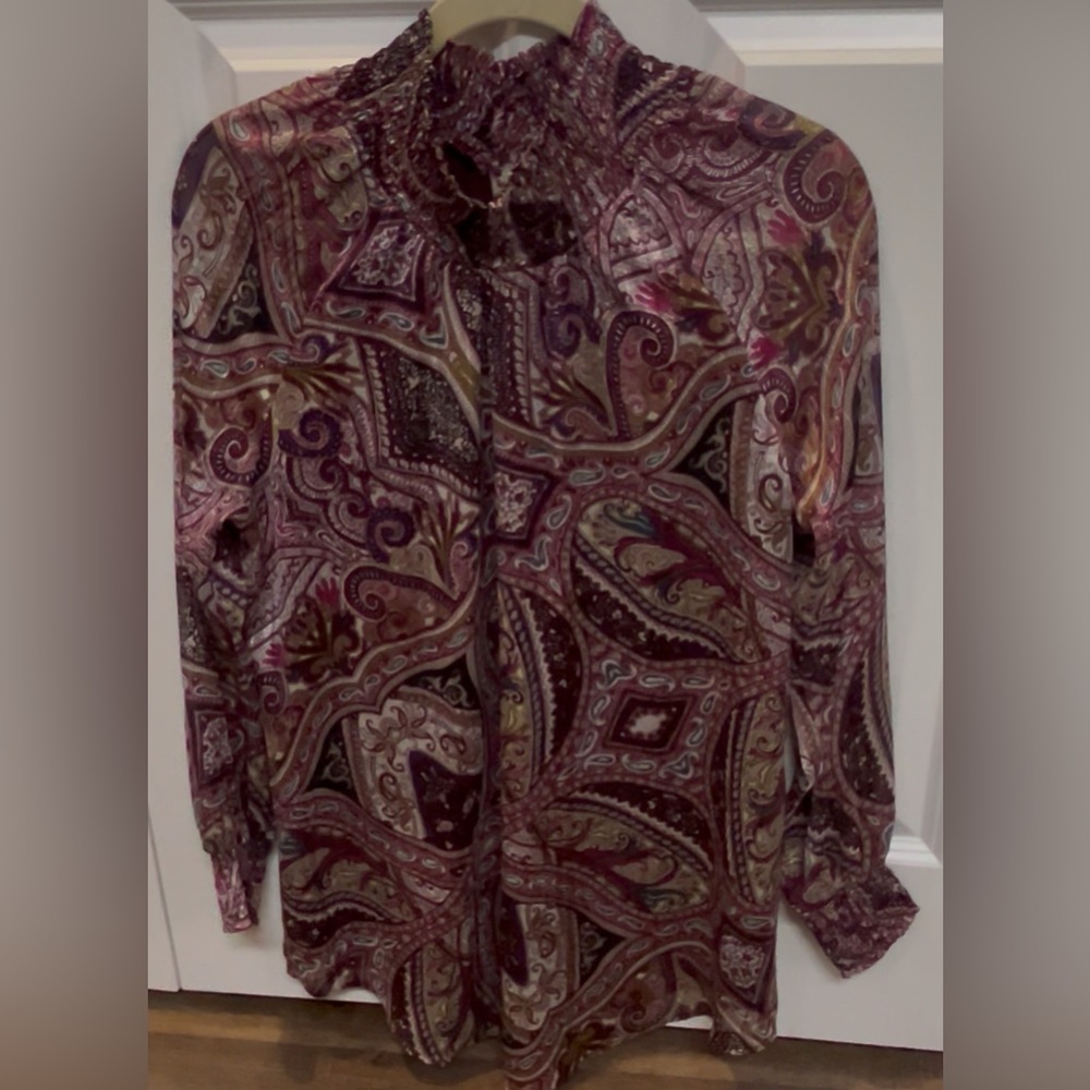 Chico’s Blouse Purple Long Sleeve Top 0 Fits Flowy - Picture 2 of 11